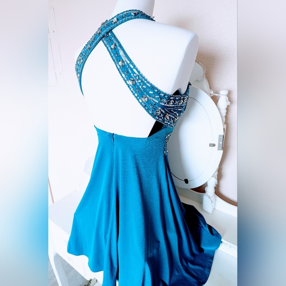 Teal Blue Cocktail Dress Adrianna Papell - Picture 4 of 7